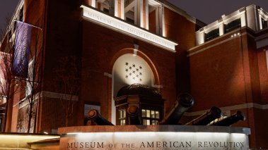 The Museum of the American Revolution photographed on a rainy night.