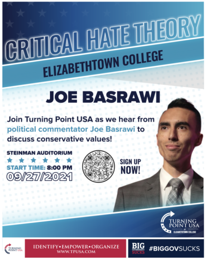 Joe Basrawi event flyer at Elizabethtown College