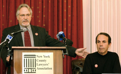 Attorneys Robert Corn-Revere and Ronald K.L. Collins at the press conference announcing the petition to posthumously pardon Lenny Bruce