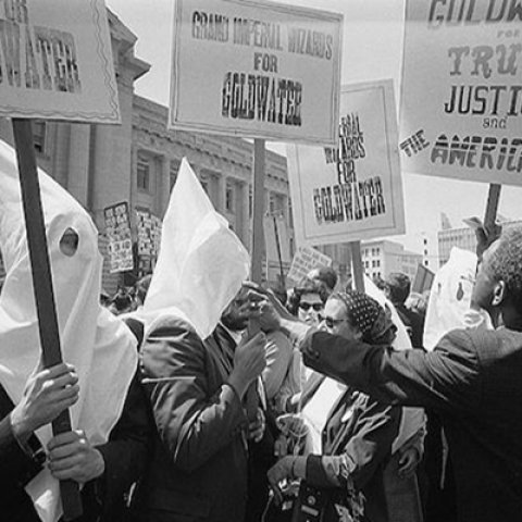 Klan members protest the presidential campaign of Barry Goldwater