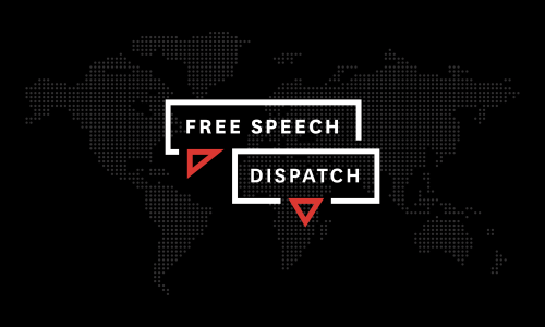 Phrase "Free Speech Dispatch" in white set against a black background
