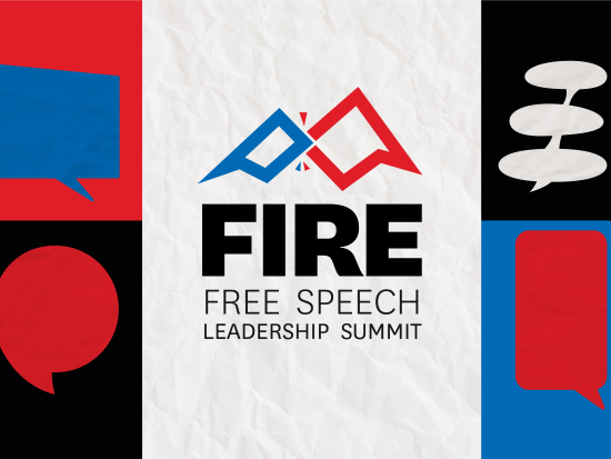 "FIRE Free Speech Leadership Summit Launch" surrounded by speech bubbles