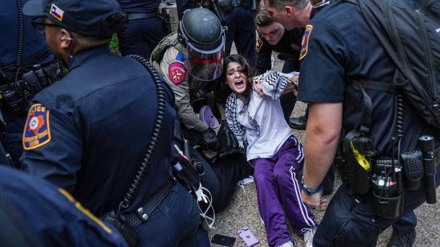 Protestor arrested at University of Texas at Austin during a pro-Palestinian protest on April 24, 2024