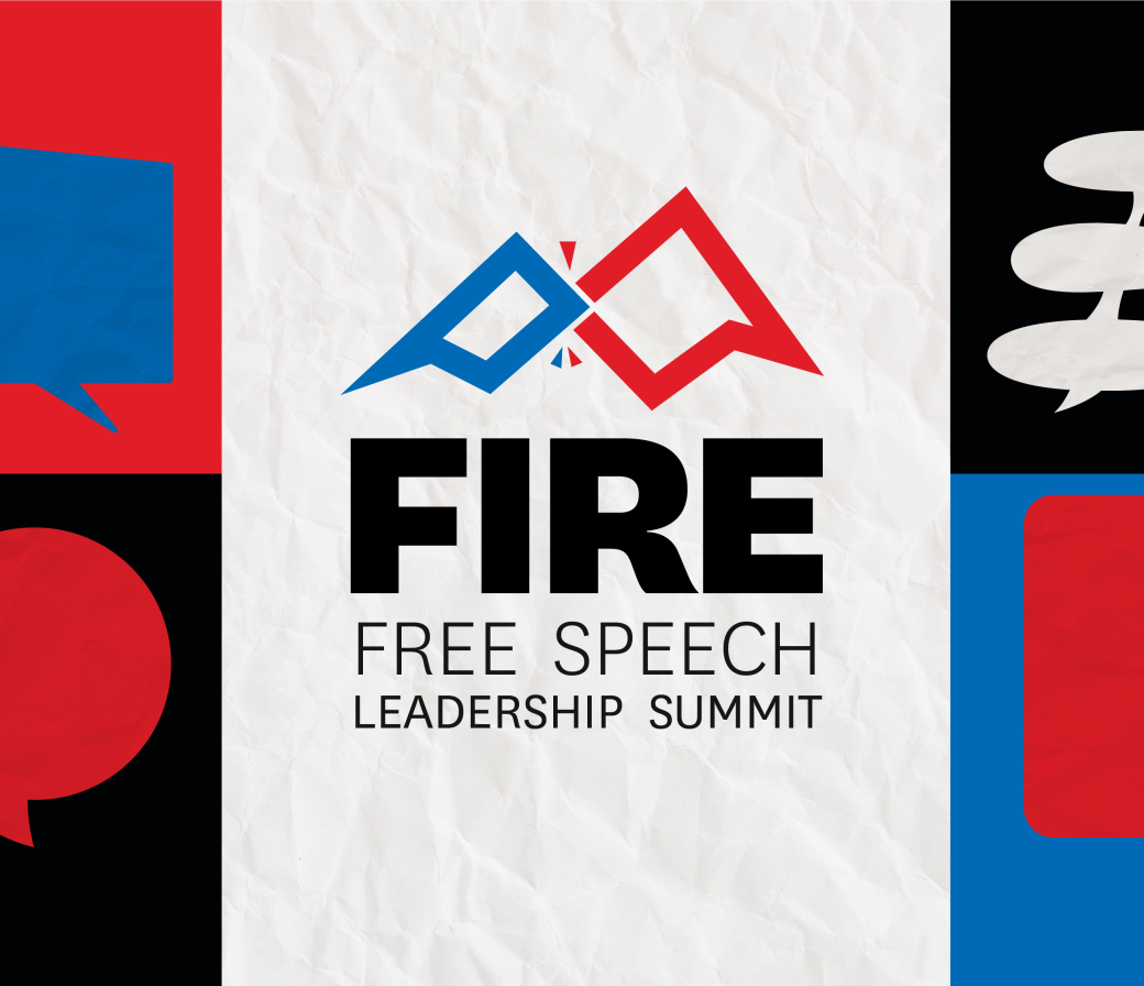 "FIRE Free Speech Leadership Summit Launch" surrounded by speech bubbles