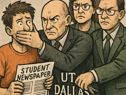 UT Dallas admins censor student paper by covering student's mouth