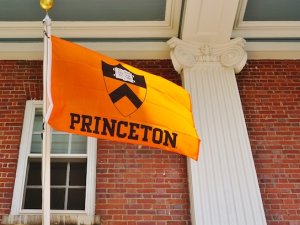 Princeton University orange flag flying on campus