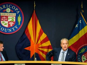 Clint Hickman, Maricopa County Board of Supervisors vice chairman, makes comments about the integrity of the 2022 election during the Maricopa County Board of Supervisors meeting in Phoenix on Nov. 16, 2022. News 11 16 Maricopa County Board Of Supervisors Meeting