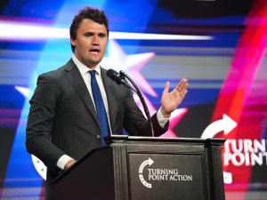 Charlie Kirk, founder of Turning Point USA, speaks during a Unite and Win rally held by Turning Point Action at the Arizona Financial Theatre on Aug. 14, 2022, in Phoenix. 