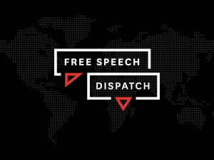 Phrase "Free Speech Dispatch" in white set against a black background