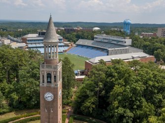 Aerial view of UNC Chapel Hill with stadium in background