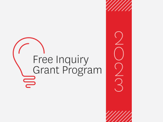 Lightbulb alongside the words "Free Inquiry Grant 2023"