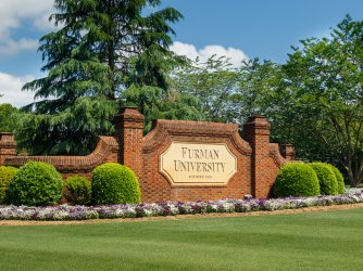 Entrance sign at Furman University in Greenville, South Carolina.