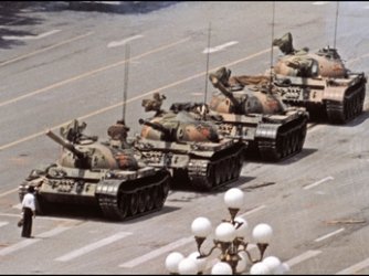 Tank Man temporarily stops the advance tanks on June 5 1989 in Beijing