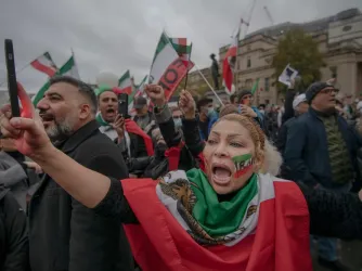 Iranians on the protests in Trafalgar Square, London 