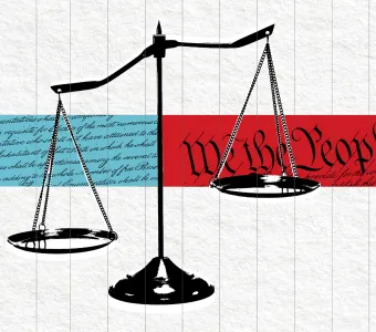 Scales of justice over Constitutional text