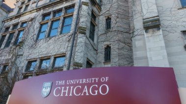 University of Chicago sign in front of a building