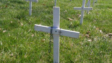 Students at Rocky Mountain College in Montana wanted to use crosses similar to these to protest abortion.