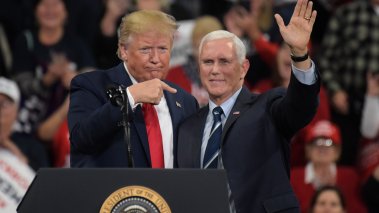 Donald Trump pointing to Vice President Mike Pence at a rally.