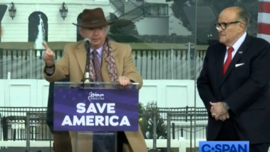 Professor John Eastman speaks at the “Save America Rally” on Jan. 6. Amid public backlash, CU Boulder punished Eastman for his extramural expression.