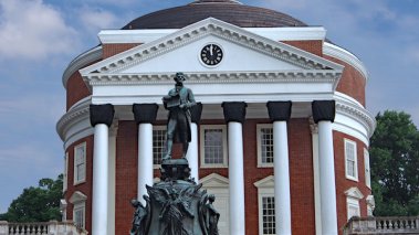 The University of Virginia proudly gives a prominent place to the statue of its founder, Thomas Jefferson.