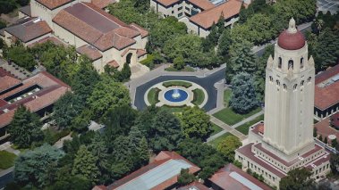 Aerial view of Hoover Tower at Stanford University