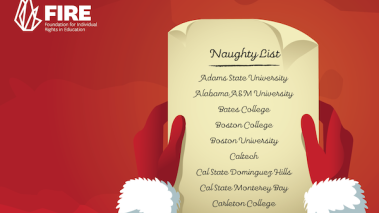 89 Scrooge-like colleges are on FIRE's naughty list for speech policies so miserly they earn our “red light”’ rating.