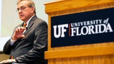 University of Florida President W. Kent Fuchs attends a Diversity Town Hall meeting.