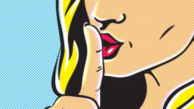 Pop art shhh woman, woman with finger on lips, silence gesture