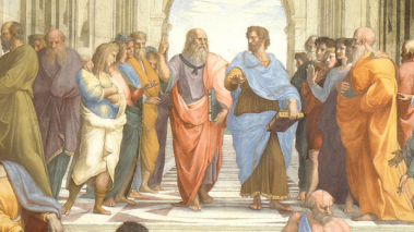 First Amendment News feature: The School of Athens fresco by Italian Renaissance artist Raphael depicting Plato and Aristotle.