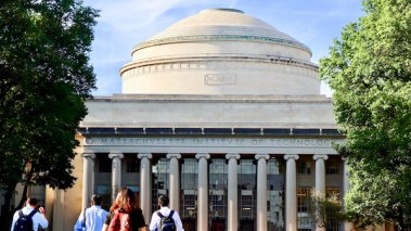 MIT students walking towards the famous dome, Massachusetts Institute of Technology in Boston