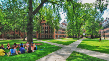 Students sitting on the grass at theYale University campus