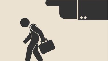 Flat illustration of dismissed businessman walking with briefcase.