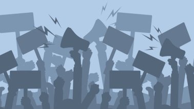 Silhouette crowd of people protesters vector illustration 