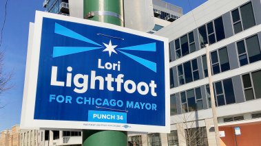 Lori Lightfoot for Chicago Mayor sign on utility post 