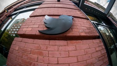 Twitter logo on building 