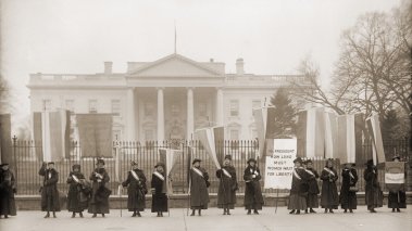 Women's Suffrage demonstration in front of the White House in 1918 