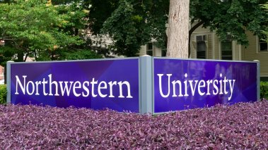 Entrance sign and gardens to Northwestern University 
