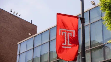 Temple University flag banner on Broad Street in Philadelphia