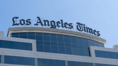 The Los Angeles Times sign on its headquarters building in El Segundo California