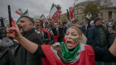 Iranians on the protests in Trafalgar Square, London 