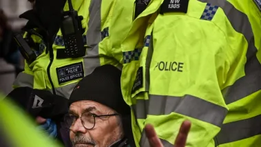 Oct. 4, 2025 – Thousands of activists defy the Palestine Action ban in Trafalgar Square, London.