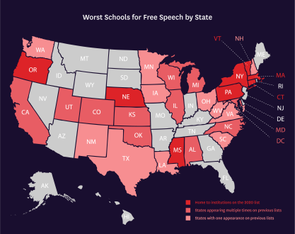 FIRE's 10 worst colleges for free speech map