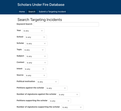 Scholars Under Fire Database Users Guide