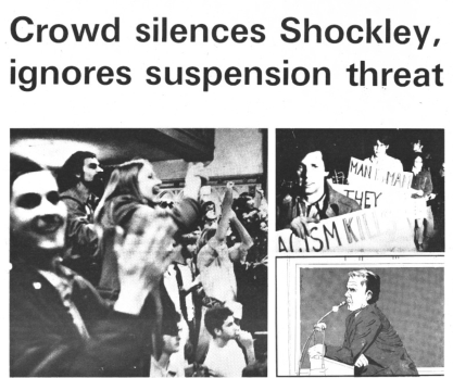 Protesters disrupt an event featuring controversial speaker William Shockley at Yale University on April 15, 1974.