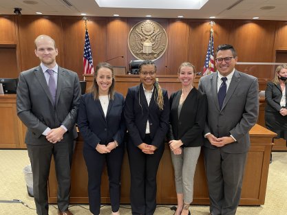 First Amendment Clinic students, with Professor Andy Geronimo (right) completed a 3½-day bench trial in the U.S. District Court for the Northern District of Ohio in Youngstown before the Honorable Judge Benita Y. Pearson.