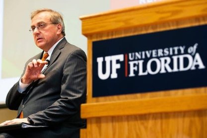 University of Florida President W. Kent Fuchs attends a Diversity Town Hall meeting.