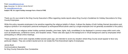King County Email to FIRE Supporters, December 16, 2022