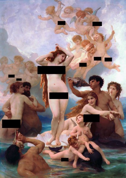 Censor bars applied to painting The Birth of Venus by William-Adolphe Bouguereau