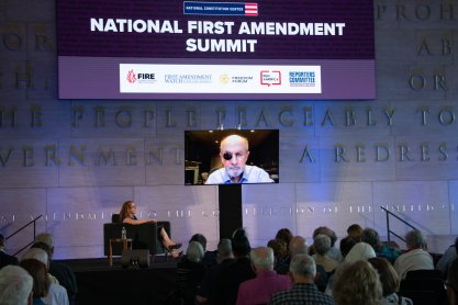 Salman Rushdie attended a remote interview at the National First Amendment Summit