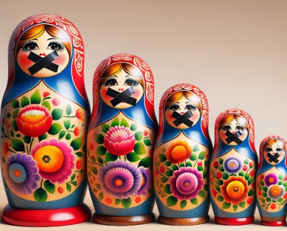 Russian dolls with Xs over their mouths